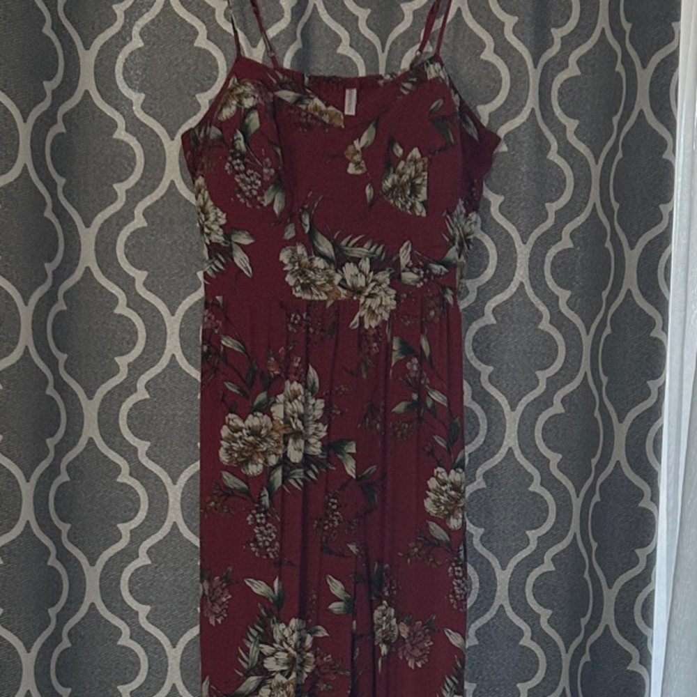 Xhilaration Burgundy Floral Jumpsuit